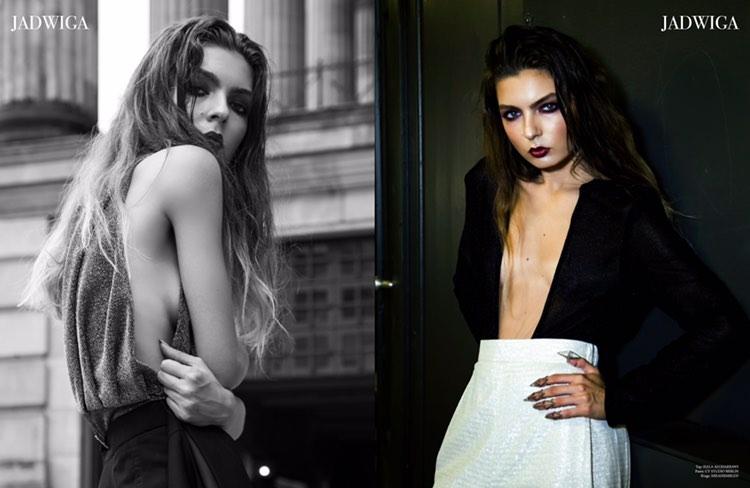 Two stylish women pose in elegant outfits; one in a backless top, the other in a deep V-neck and high-slit skirt, set against urban backdrops.